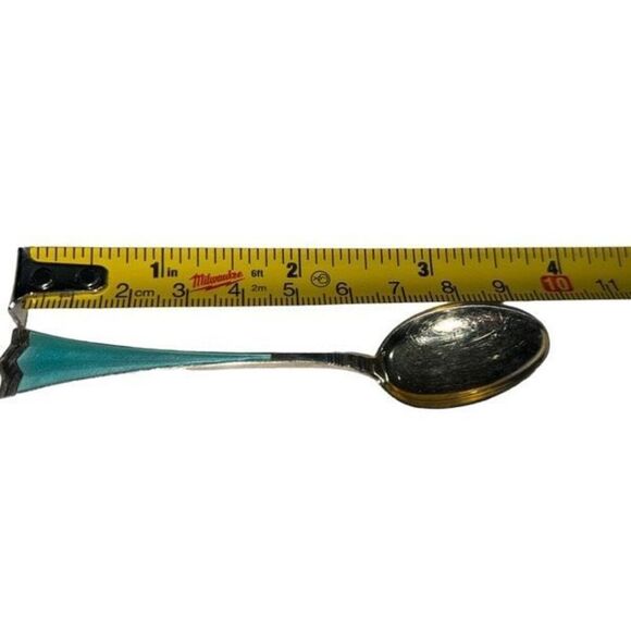 Enamel Demitasse Spoon Sterling Silver Kronesolv J Tostrup Norway Vintage - Picture 12 of 13